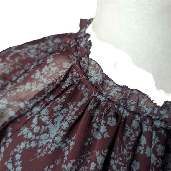 New Whimsigoth Mini Dress ruffled tiered brown/ blue Print flowy NWT sz S - Picture 4 of 13